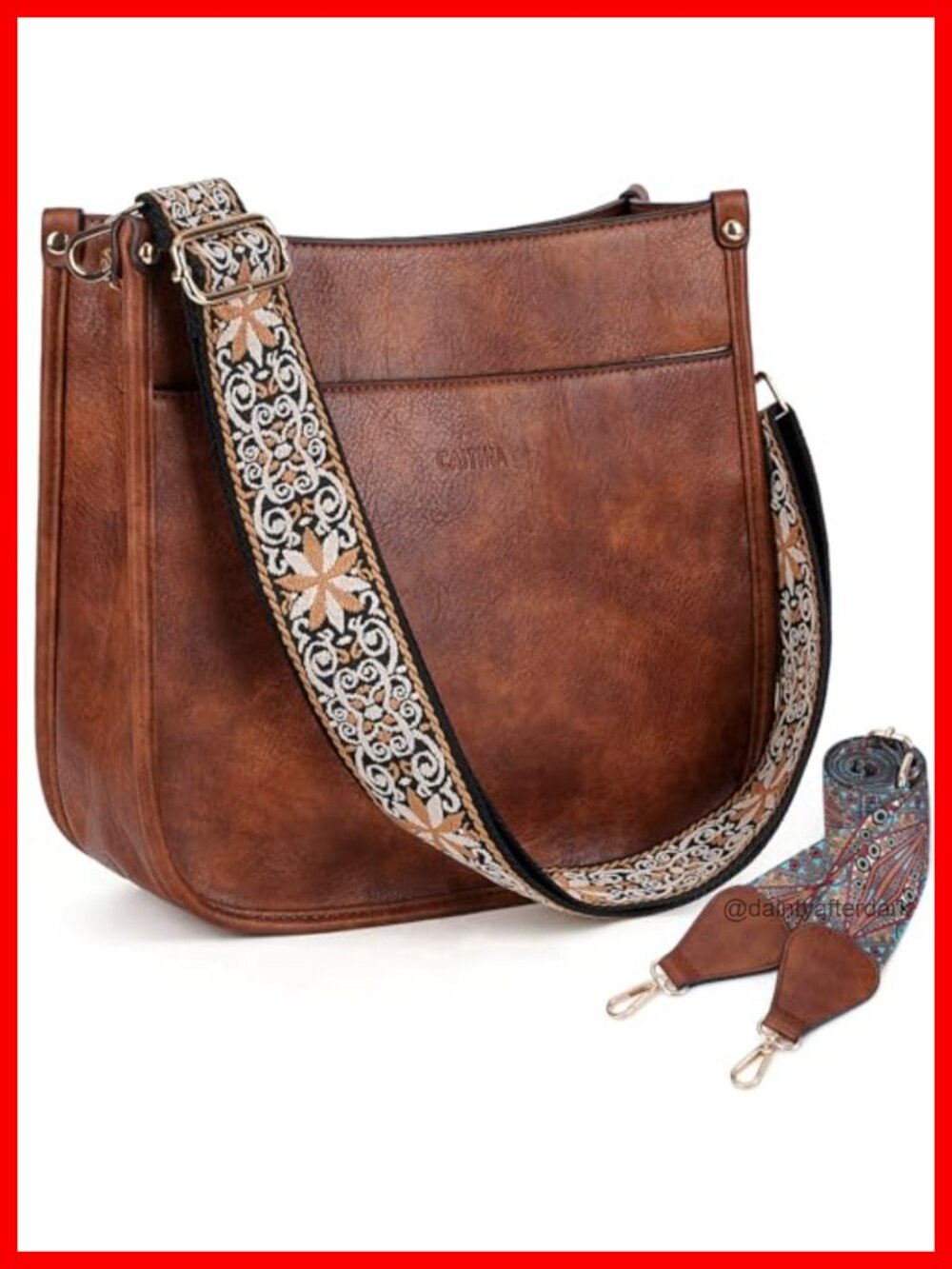 Vegan Leather Hobo Crossbody Bag with 2 Adjustable Straps